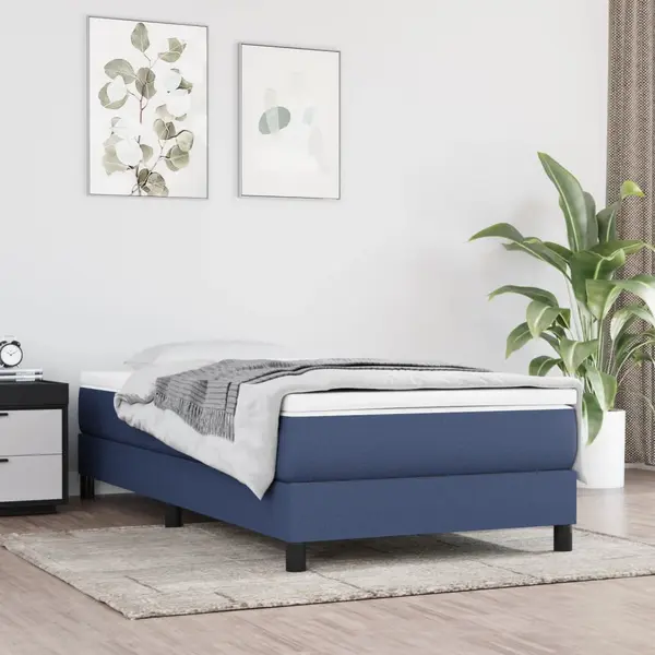 Gossi pat box spring cu saltea, albastru, 90x190 cm, textil