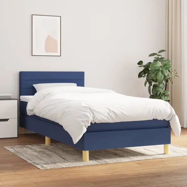 Gossi pat box spring cu saltea, albastru, 90x190 cm, textil