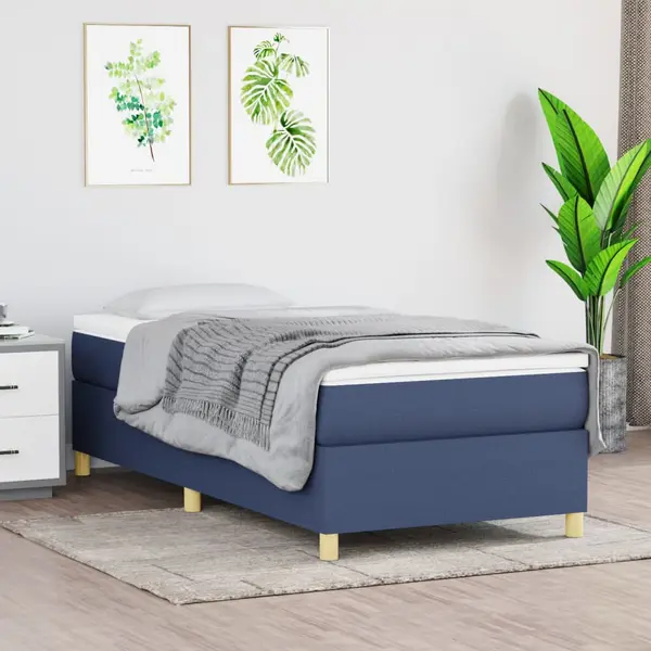 Gossi pat box spring cu saltea, albastru, 90x190 cm, textil