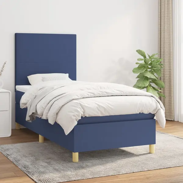 Gossi pat box spring cu saltea, albastru, 90x190 cm, textil