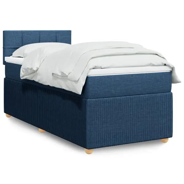 Gossi pat box spring cu saltea, albastru, 90x190 cm, textil