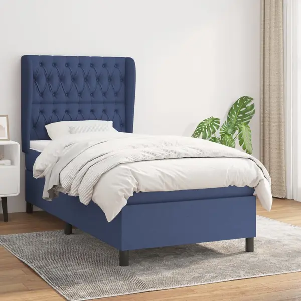 Gossi pat box spring cu saltea, albastru, 90x200 cm, textil