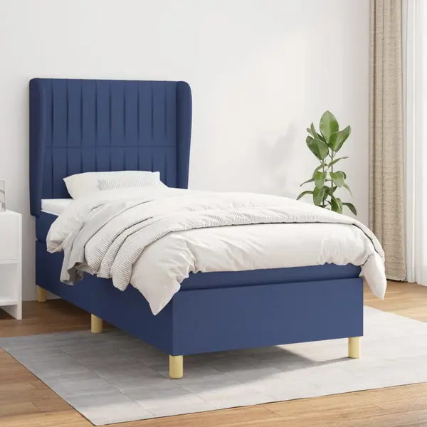 Gossi pat box spring cu saltea, albastru, 90x200 cm, textil