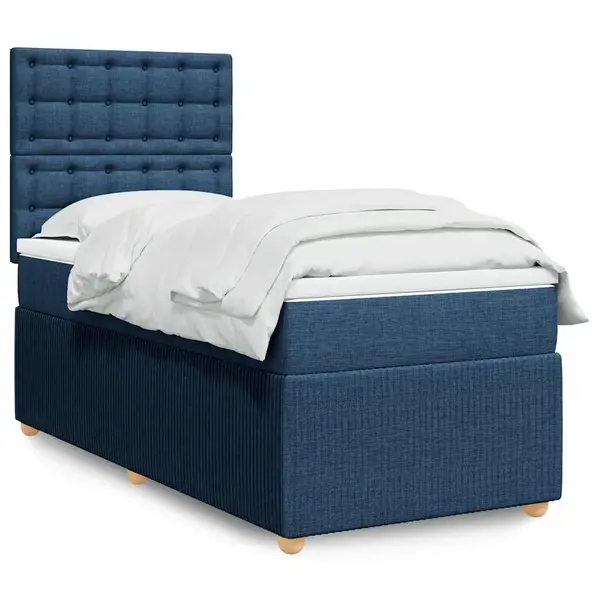 Gossi pat box spring cu saltea, albastru, 90x200 cm, textil