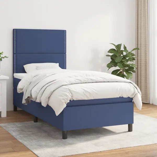 Gossi pat box spring cu saltea, albastru, 90x200 cm, textil
