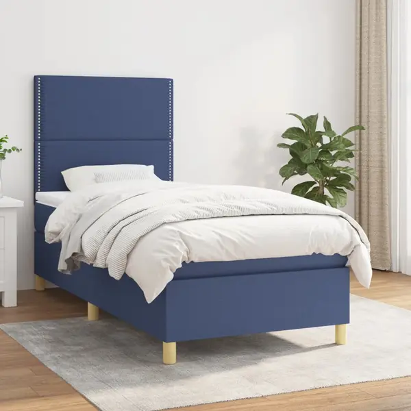 Gossi pat box spring cu saltea, albastru, 90x200 cm, textil