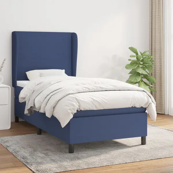 Gossi pat box spring cu saltea, albastru, 90x200 cm, textil