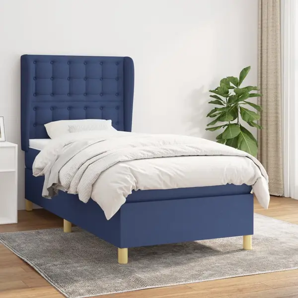 Gossi pat box spring cu saltea, albastru, 90x200 cm, textil
