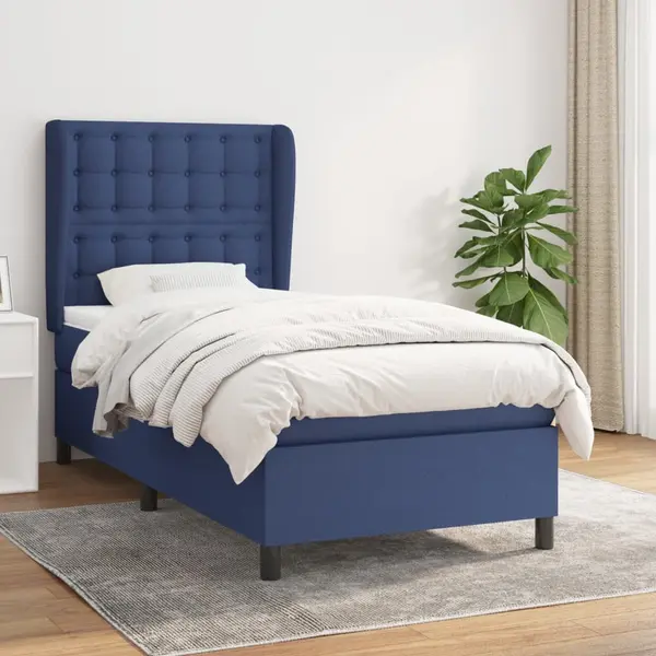 Gossi pat box spring cu saltea, albastru, 90x200 cm, textil