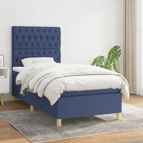 Gossi pat box spring cu saltea, albastru, 90x200 cm, textil