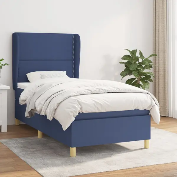 Gossi pat box spring cu saltea, albastru, 90x200 cm, textil