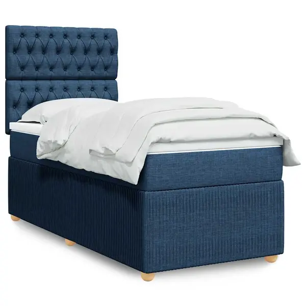 Gossi pat box spring cu saltea, albastru, 90x200 cm, textil