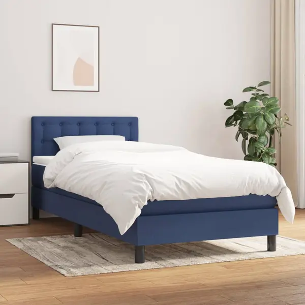 Gossi pat box spring cu saltea, albastru, 90x200 cm, textil