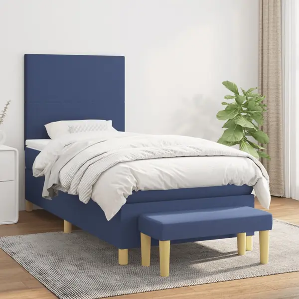 Gossi pat box spring cu saltea, albastru, 90x200 cm, textil