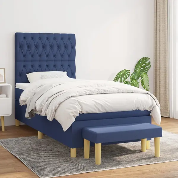Gossi pat box spring cu saltea, albastru, 90x200 cm, textil