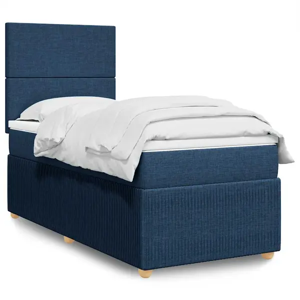 Gossi pat box spring cu saltea, albastru, 90x200 cm, textil
