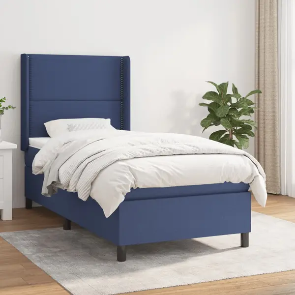 Gossi pat box spring cu saltea, albastru, 90x200 cm, textil