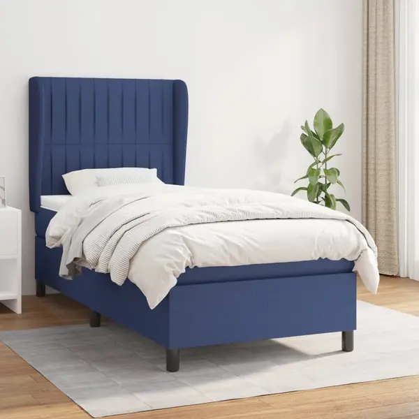Gossi pat box spring cu saltea, albastru, 90x200 cm, textil