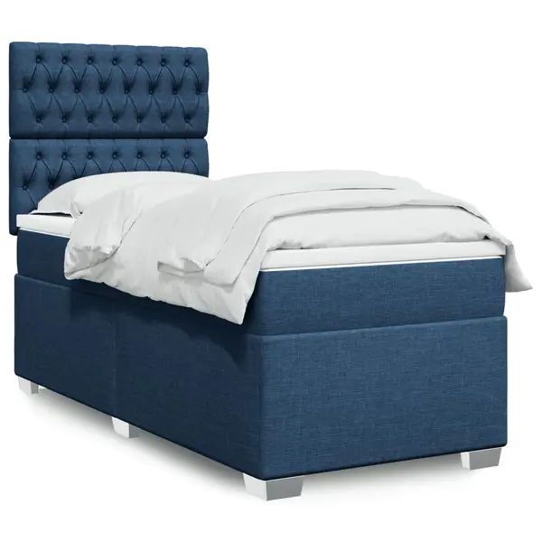 Gossi pat box spring cu saltea, albastru, 90x200 cm, textil