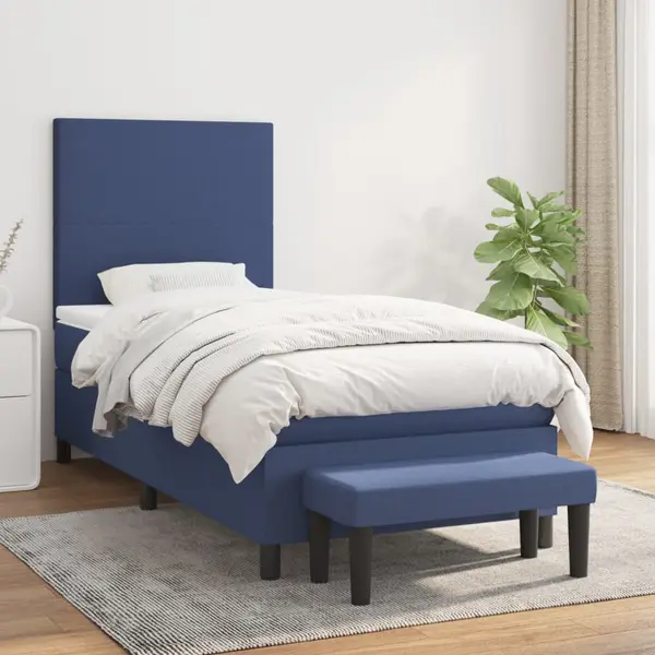 Gossi pat box spring cu saltea, albastru, 90x200 cm, textil