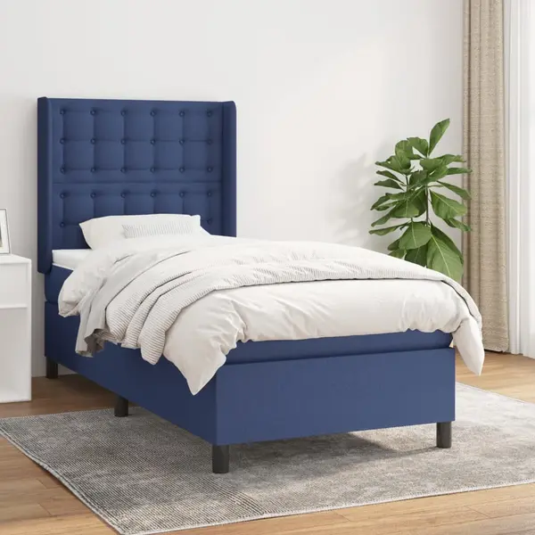 Gossi pat box spring cu saltea, albastru, 90x200 cm, textil
