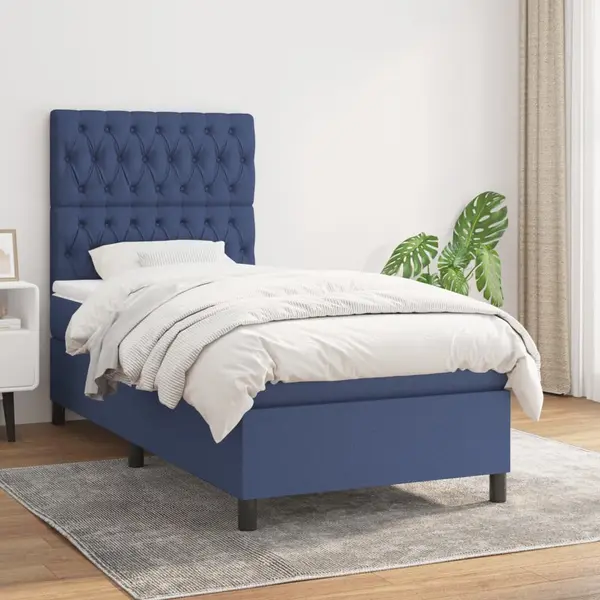 Gossi pat box spring cu saltea, albastru, 90x200 cm, textil