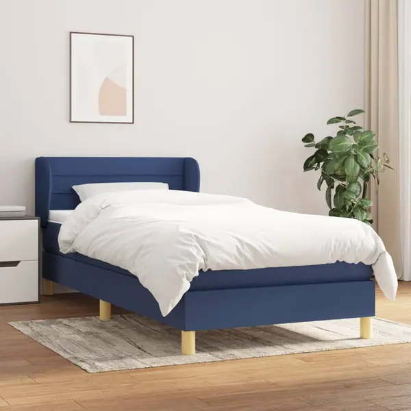 Gossi pat box spring cu saltea, albastru, 90x200 cm, textil