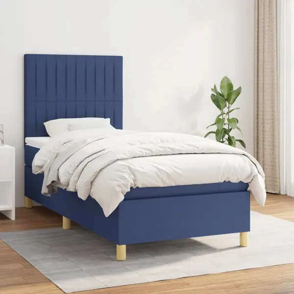 Gossi pat box spring cu saltea, albastru, 90x200 cm, textil