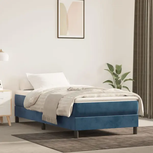Gossi pat box spring cu saltea, albastru inchis, 100x200 cm, catifea