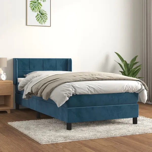 Gossi pat box spring cu saltea, albastru inchis, 100x200 cm, catifea