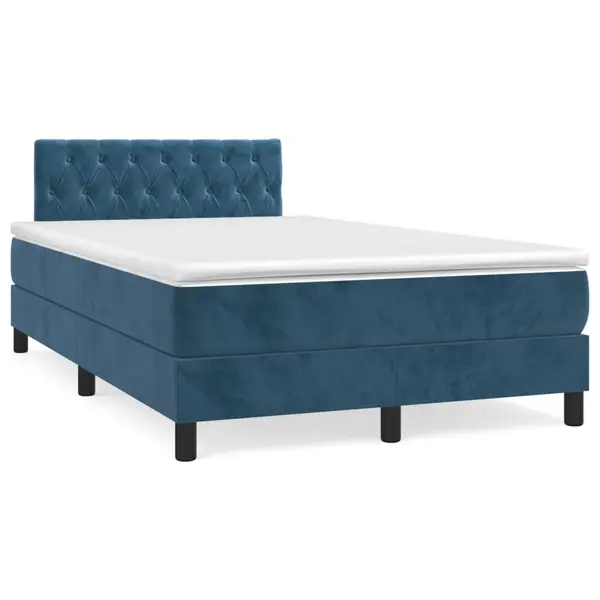 Gossi pat box spring cu saltea, albastru inchis, 120x190 cm, catifea