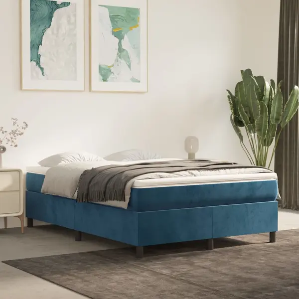 Gossi pat box spring cu saltea, albastru inchis, 140x200 cm, catifea
