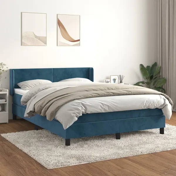 Gossi pat box spring cu saltea, albastru inchis, 140x200 cm, catifea