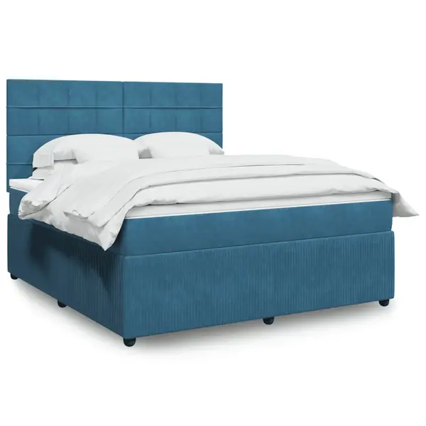 Gossi pat box spring cu saltea, albastru inchis, 180x200 cm, catifea