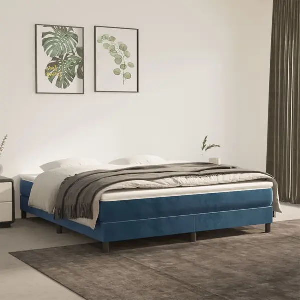 Gossi pat box spring cu saltea, albastru inchis, 180x200 cm, catifea