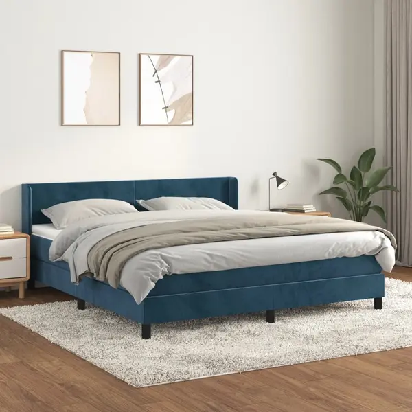 Gossi pat box spring cu saltea, albastru inchis, 180x200 cm, catifea