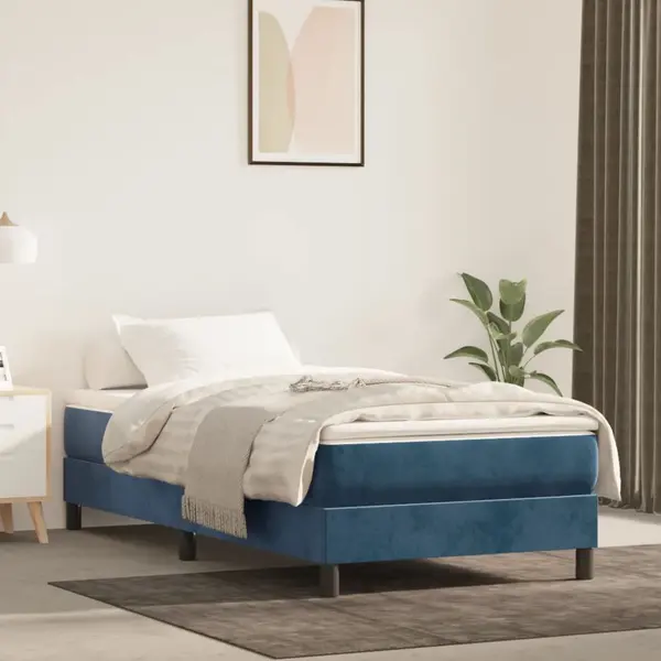 Gossi pat box spring cu saltea, albastru inchis, 90x190 cm, catifea