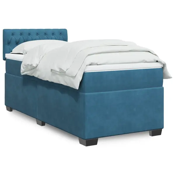 Gossi pat box spring cu saltea, albastru inchis, 90x200 cm, catifea