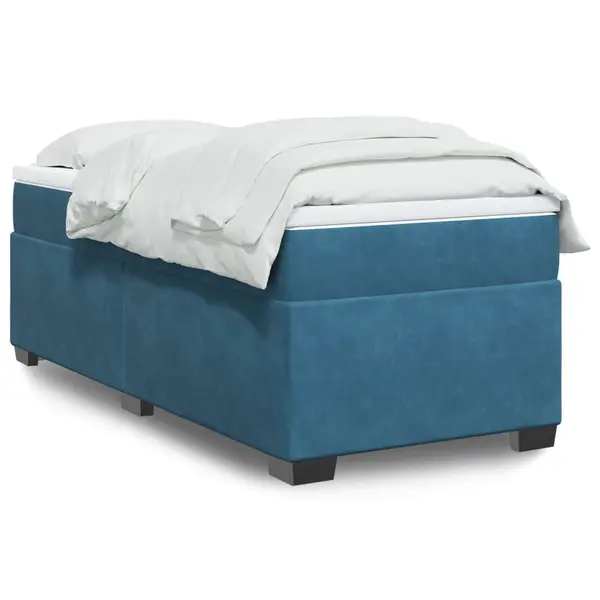 Gossi pat box spring cu saltea, albastru inchis, 90x200 cm, catifea