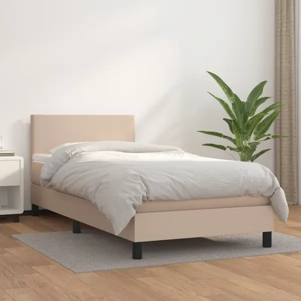 Gossi pat box spring cu saltea, cappuccino, 100x200cm piele ecologica