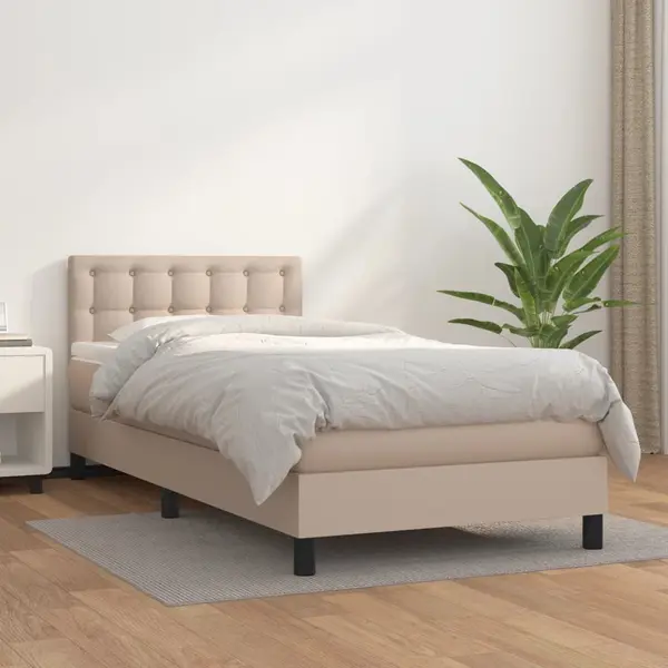 Gossi pat box spring cu saltea, cappuccino, 100x200cm piele ecologica