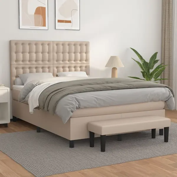 Gossi pat box spring cu saltea, cappuccino, 140x190cm piele ecologica