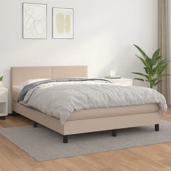 Gossi pat box spring cu saltea, cappuccino, 140x190cm piele ecologica