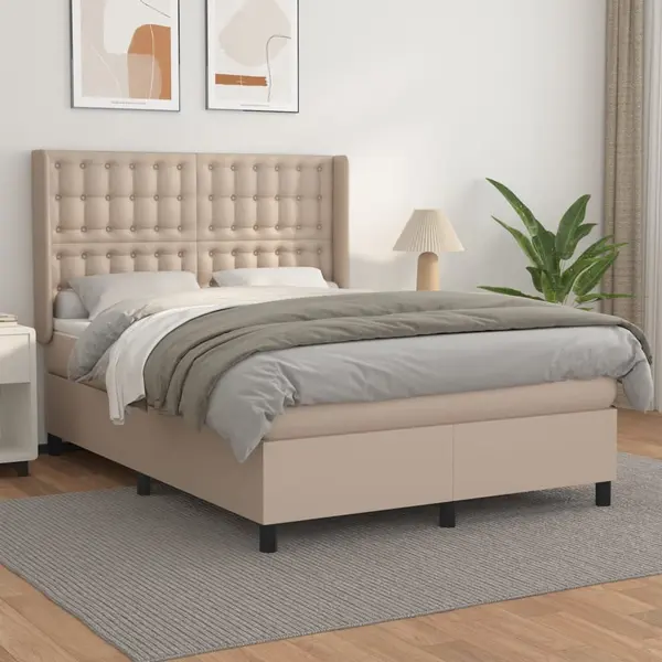 Gossi pat box spring cu saltea, cappuccino, 140x200cm piele ecologica