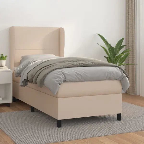 Gossi pat box spring cu saltea, cappuccino, 90x190 cm piele ecologica