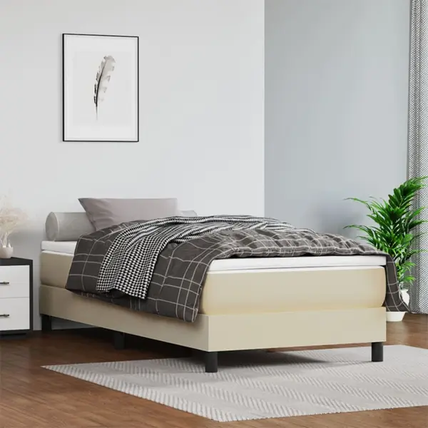 Gossi pat box spring cu saltea, crem, 100x200 cm, piele ecologica