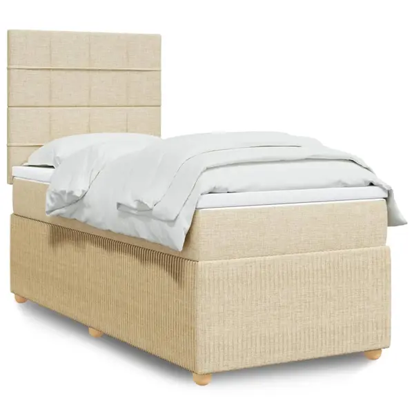Gossi pat box spring cu saltea, crem, 100x200 cm, textil