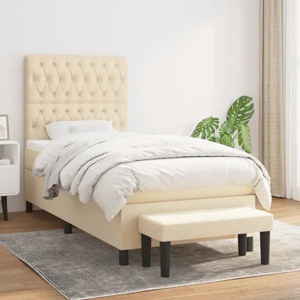 Gossi pat box spring cu saltea, crem, 100x200 cm, textil