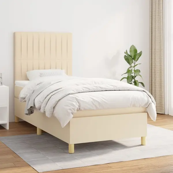 Gossi pat box spring cu saltea, crem, 100x200 cm, textil
