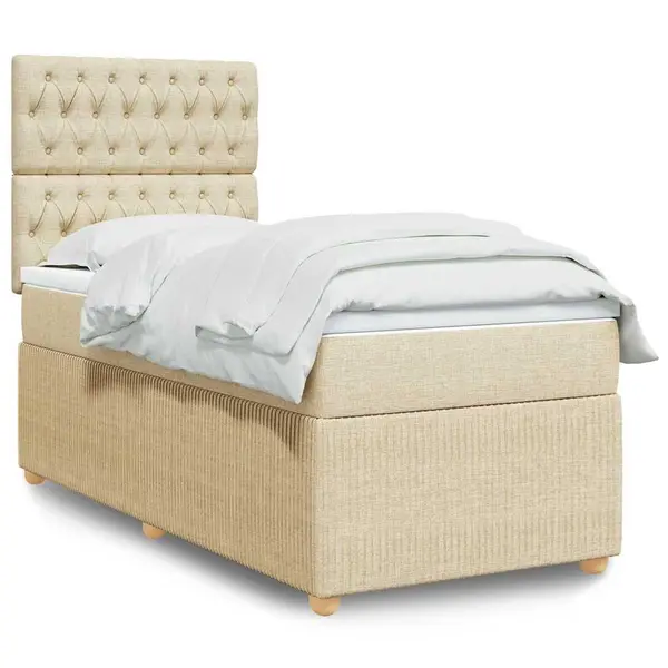 Gossi pat box spring cu saltea, crem, 100x200 cm, textil